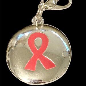 Pink Ribbon Clip On Charm For Bracelet Zipper Pull Bag Purse Charm Enamel Bow